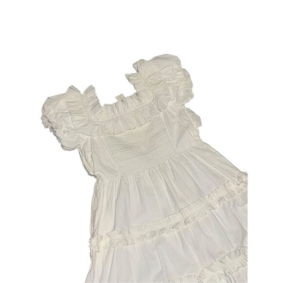 LOVE THE LABEL X Anthropologie Off-The-Shoulder Tiered Mini Dress White sz small - Picture 6 of 11